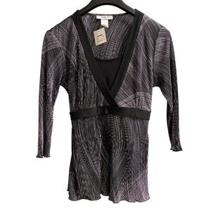 Vintage Only 9 Y2K Top Womens L Dark Purple Pleated Babydoll Tie Back Fairy 90s